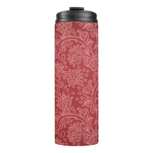 Red Paisley Damask Designer Floral Classic Thermosbecher (Vorderseite)