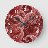 Red Paisley Exotic Pattern Runde Wanduhr (Vorderseite)