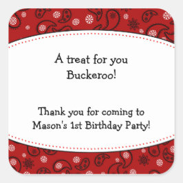 Red Paisley Favor Sticker Cowboy Western Label