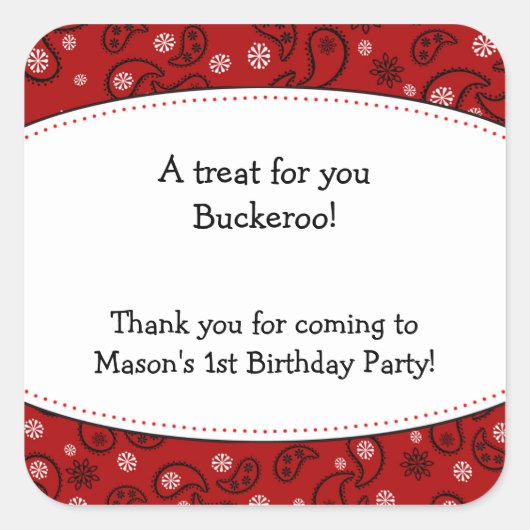Red Paisley Favor Sticker Cowboy Western Label (Vorderseite)