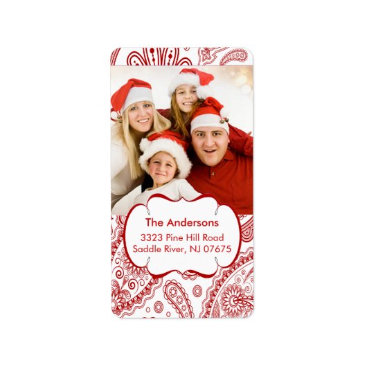 Red Paisley FOTO Rücksendeadresse Adressaufkleber (Vorne)