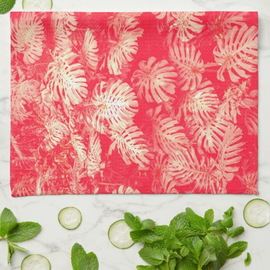 Red Palm Blätter Muster Geschirrtuch (Gefaltet)