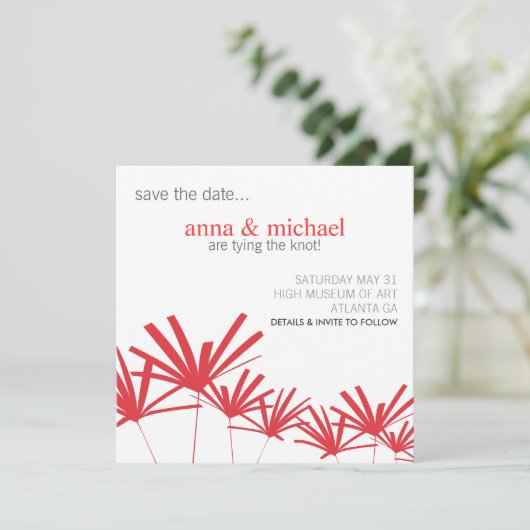 RED PALMS Save the Date Card (Stehend Vorderseite)