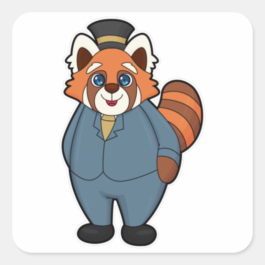 Red Panda als Groom mit Hut Quadratischer Aufkleber (Vorderseite)