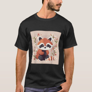 Red Panda and Cherry Blossom Illustration Sweet Wa T-Shirt