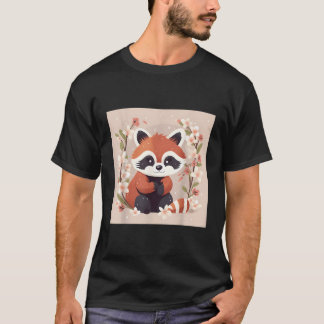 Red Panda and Cherry Blossom Illustration Sweet Wa T-Shirt