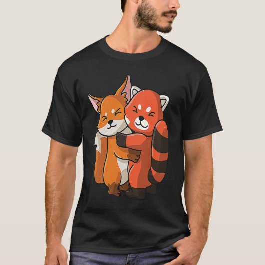 Red Panda and Fox cute Hug Cuddle Animals T-Shirt (Vorderseite)