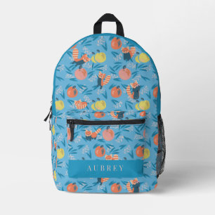 Red Panda & Apple Pattern Sky Blue Bedruckter Rucksack