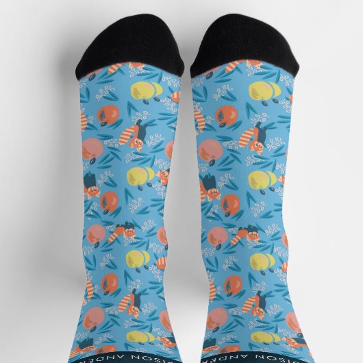 Red Panda & Apple Pattern Sky Blue Socken (Oben)