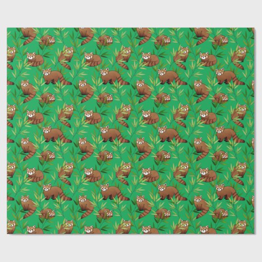 Red Panda & Bamboo Blätter Muster Geschenkpapier (Flach)