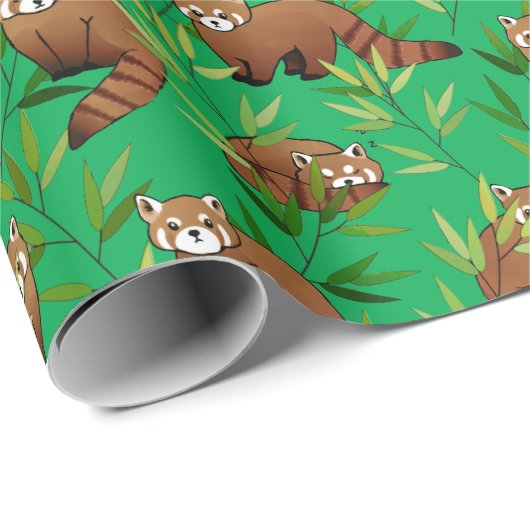 Red Panda & Bamboo Blätter Muster Geschenkpapier (Rolleneckpunkt)