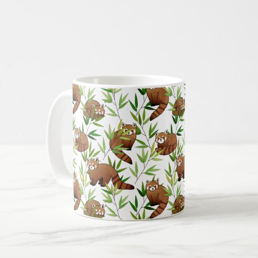Red Panda & Bamboo Blätter Muster Kaffeetasse (Vorderseite Links)