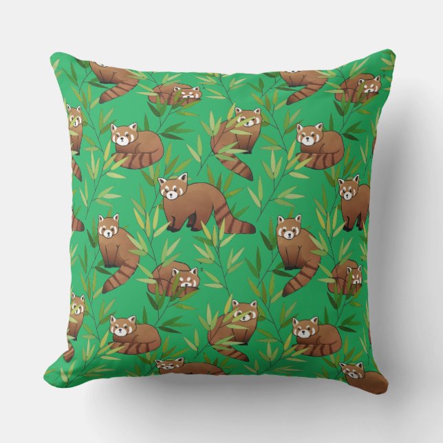 Red Panda & Bamboo Blätter Muster Kissen (Vorderseite)