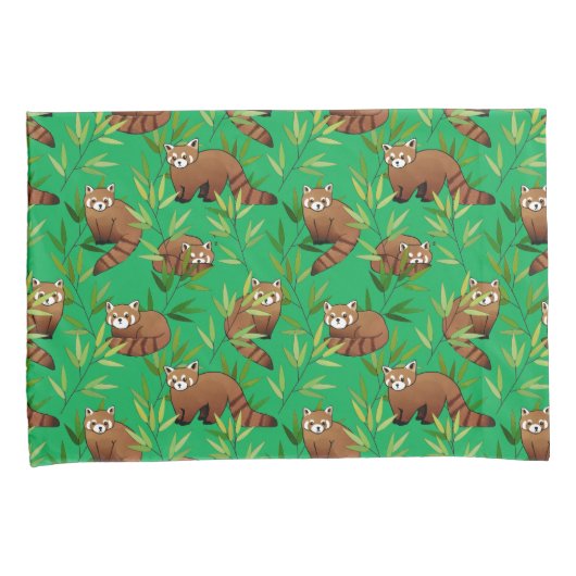 Red Panda & Bamboo Blätter Muster Kissenbezug (Vorderseite-Rechts)