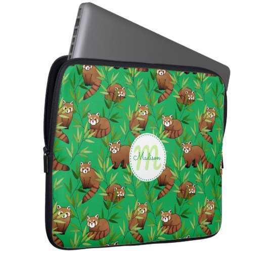 Red Panda & Bamboo Blätter Muster Laptopschutzhülle (Vorne Rechts)
