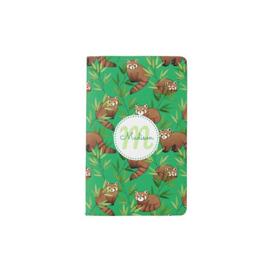 Red Panda & Bamboo Blätter Muster & Monogramm Moleskine Taschennotizbuch (Vorderseite)