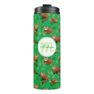 Red Panda & Bamboo Blätter Muster & Monogramm Thermosbecher