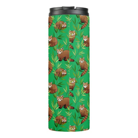 Red Panda & Bamboo Blätter Muster & Monogramm Thermosbecher (Rückseite)