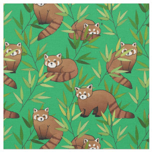 Red Panda & Bamboo Blätter Muster Stoff