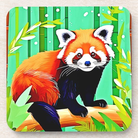 Red Panda Bamboo Forest Getränkeuntersetzer (Vorderseite)