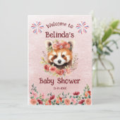 Red Panda Bear Baby Dusche Willkommen Einladung (Stehend Vorderseite)