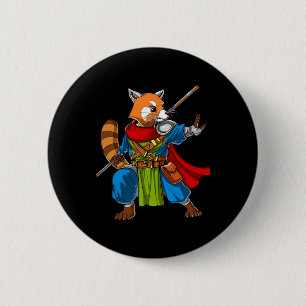 Red Panda Bear Ninja Samurai Warrior Funny Kung Fu Button