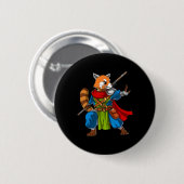 Red Panda Bear Ninja Samurai Warrior Funny Kung Fu Button (Vorne & Hinten)