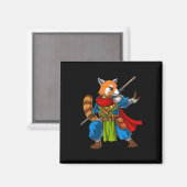 Red Panda Bear Ninja Samurai Warrior Funny Kung Fu Magnet (Vorderseite/Rückseite)