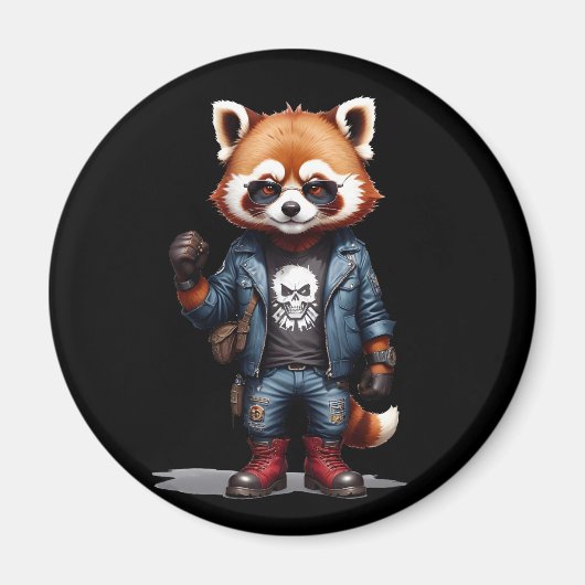 Red Panda Biker Rebel im Coolen Lederjacket Magnet (Vorne)