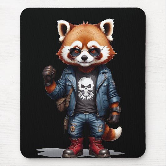 Red Panda Biker Rebel im Coolen Lederjacket Mousepad (Vorne)
