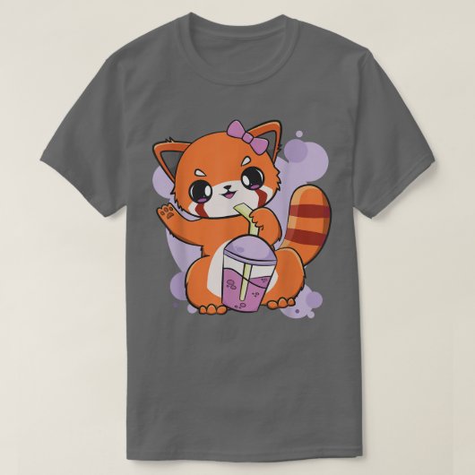 Red Panda Boba Tea Bubble Otaku Anime T-Shirt (Design vorne)