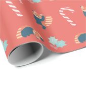 Red Panda & Candy Cane Red Wrapping Paper Geschenkpapier (Rolleneckpunkt)