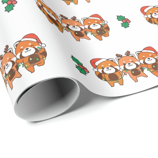 Red Panda Christmas Animals Geschenkpapier (Rolleneckpunkt)