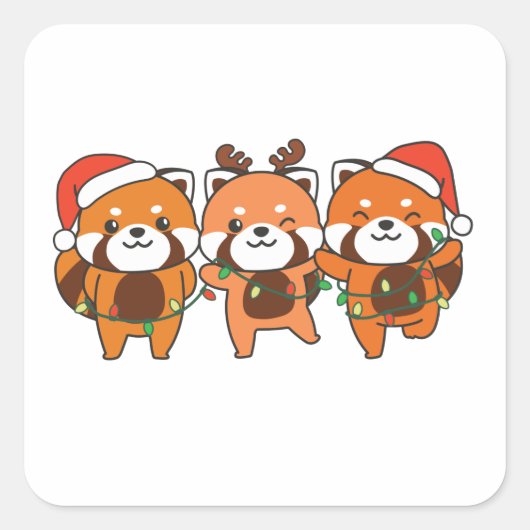 Red Panda Christmas Animals Quadratischer Aufkleber (Vorderseite)