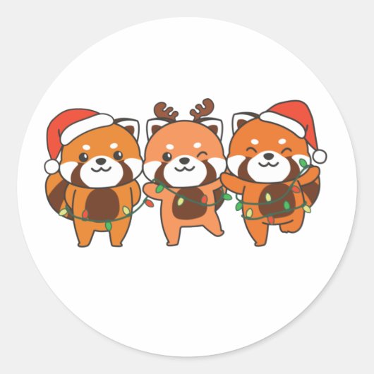 Red Panda Christmas Animals Runder Aufkleber (Vorderseite)