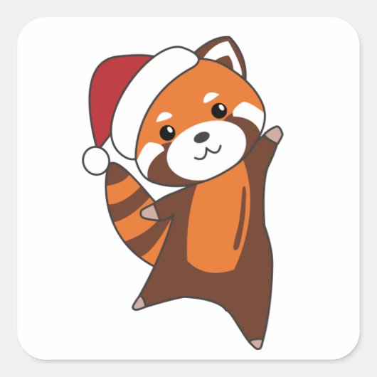 Red Panda Christmas Snow Winter Animals Pandas Quadratischer Aufkleber (Vorderseite)