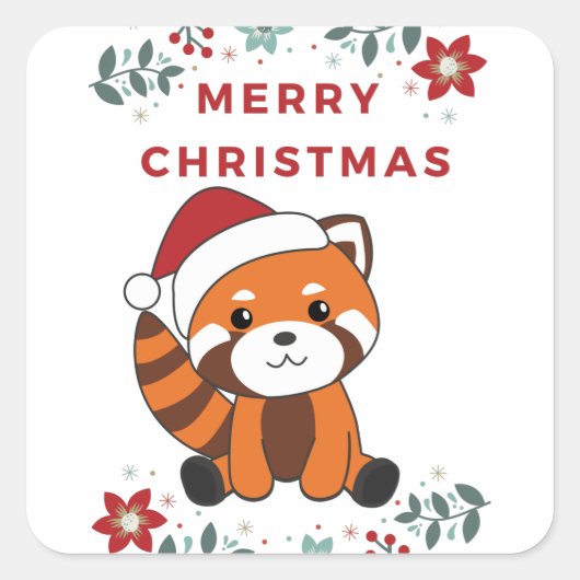 Red Panda Christmas Snow Winter Animals Pandas Quadratischer Aufkleber (Vorderseite)