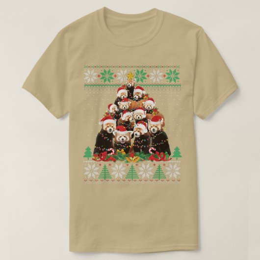 Red Panda Christmas Tree Santa Hat Lights Ugly Swe T-Shirt (Design vorne)