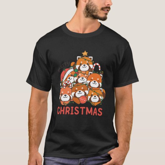 Red Panda Christmasree Frohe Weihnachten lustig T-Shirt (Vorderseite)