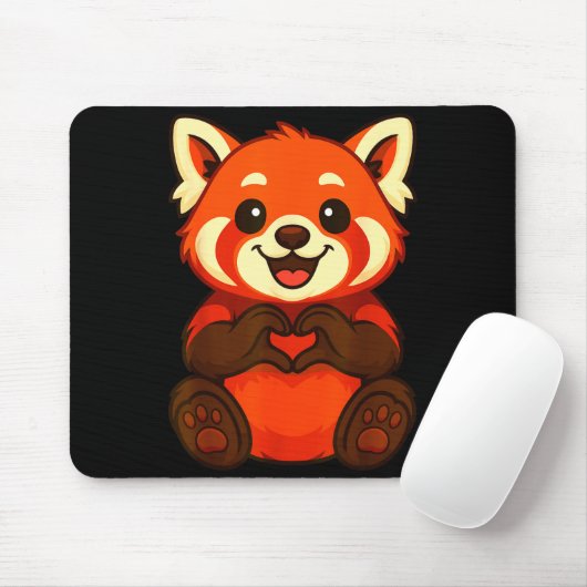 Red Panda Doing Heart With Hands Valentines Day  Mousepad (Mit Mouse)