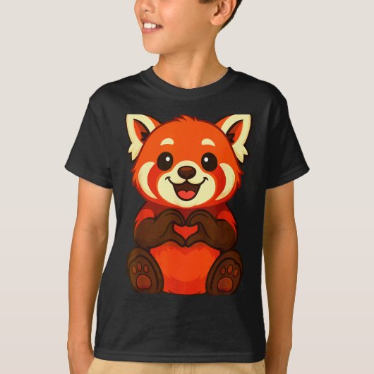 Red Panda Doing Heart With Hands Valentines Day T-Shirt (Vorderseite)