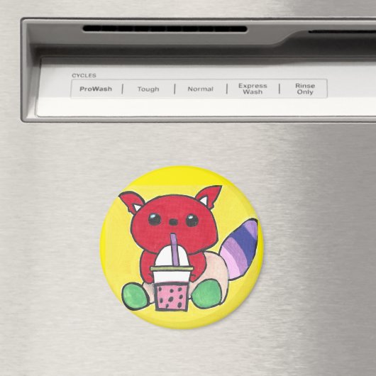 Red Panda Drinking Boba Magnet (In Situ (Geschirrspüler))