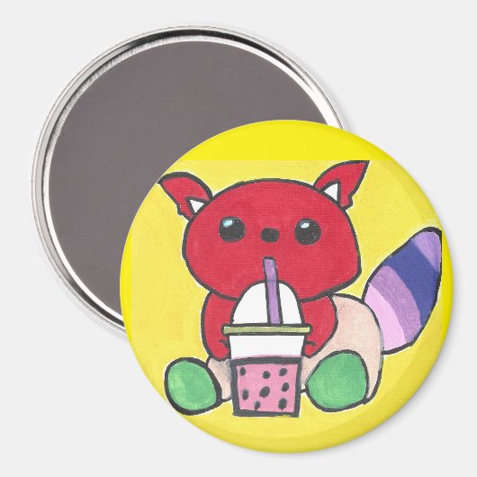 Red Panda Drinking Boba Magnet (Vorderseite/Rückseite)