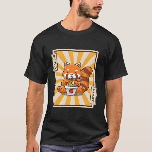 Red Panda Eating Ra Kawaii Japanese Noodles Ra T-Shirt (Vorderseite)