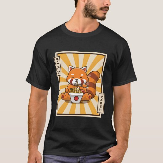 Red Panda Eating Ra Kawaii Japanisch Noodles Ra T-Shirt (Vorderseite)