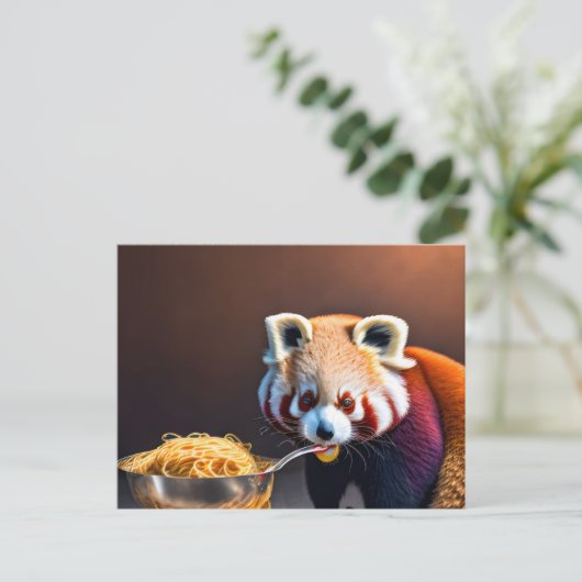 Red Panda Eating Spaghetti Postcard Postkarte (Stehend Vorderseite)