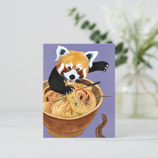 Red Panda Eating Spaghetti Postkarte (Stehend Vorderseite)