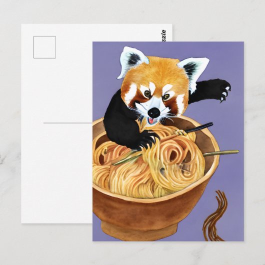 Red Panda Eating Spaghetti Postkarte (Vorne/Hinten)