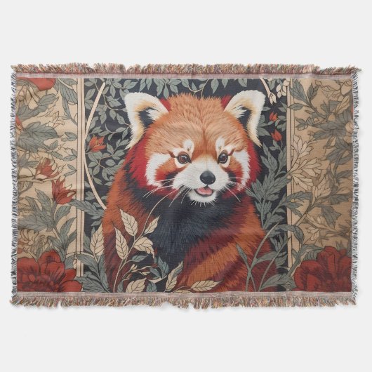Red Panda Elegant William Morris Inspirierte flora Decke (Vorderseite)