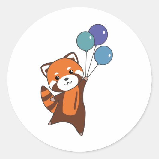 Red Panda fliegt Balloons Niedlicher Tiere für Kin Runder Aufkleber (Vorderseite)